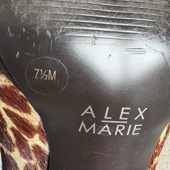 Alex Marie Cheetah Peep Toe Heels Pumps Brown Animal Calf Hair Bow Women’s 7.5 - Picture 8 of 8